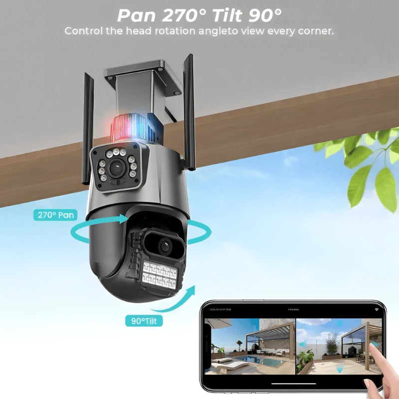 Sigurnosna PTZ IP kamera 4K sa trostrukim sočivom i sirenom - lindomanija.com