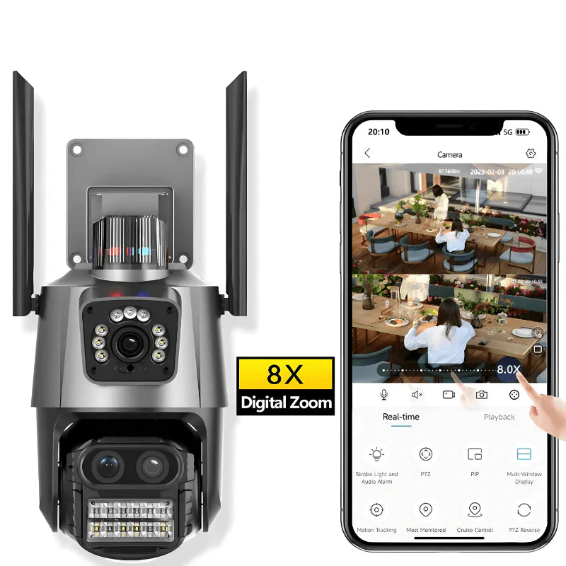 Sigurnosna PTZ IP kamera 4K sa trostrukim sočivom i sirenom - lindomanija.com