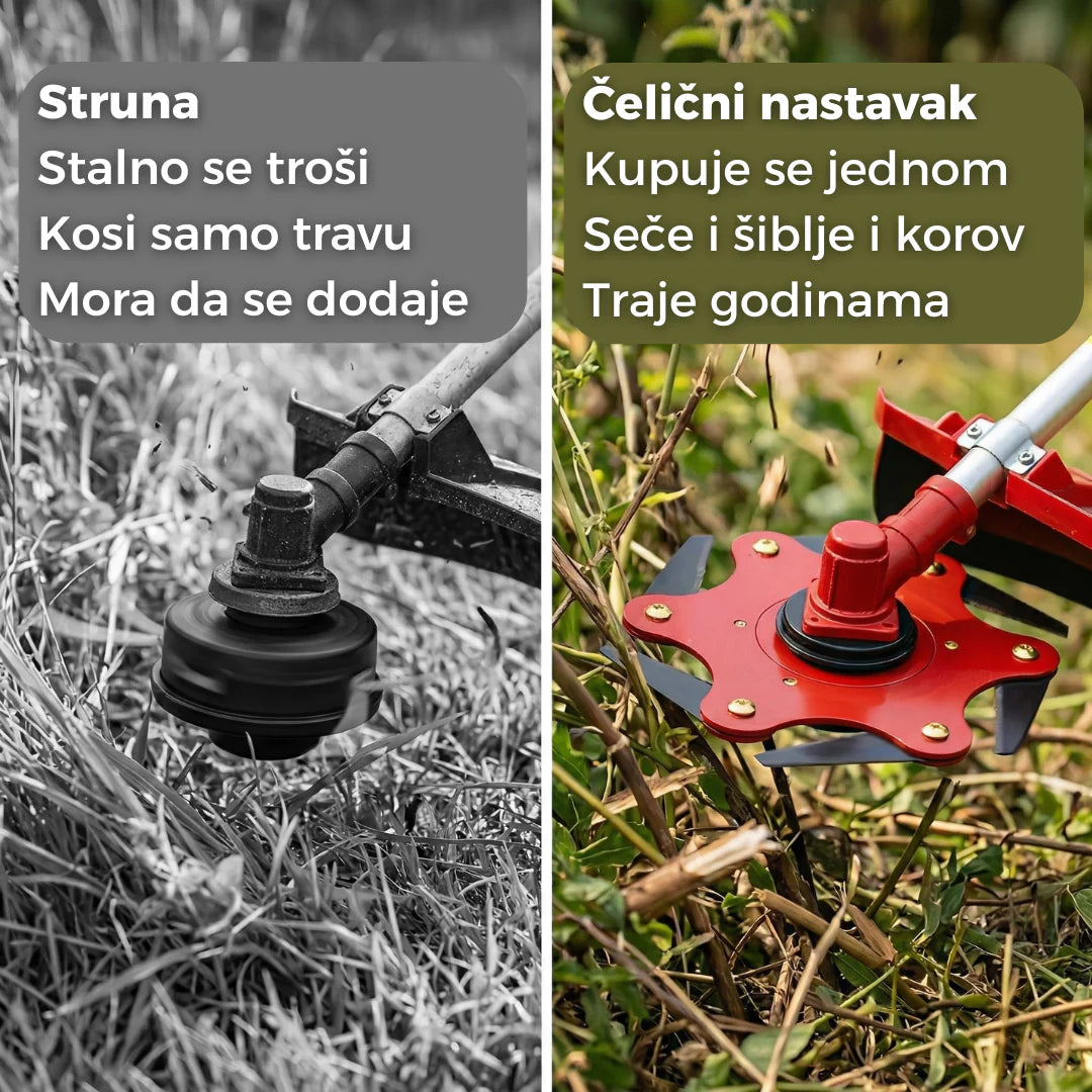 Čelični nastavak — montaža na trimer